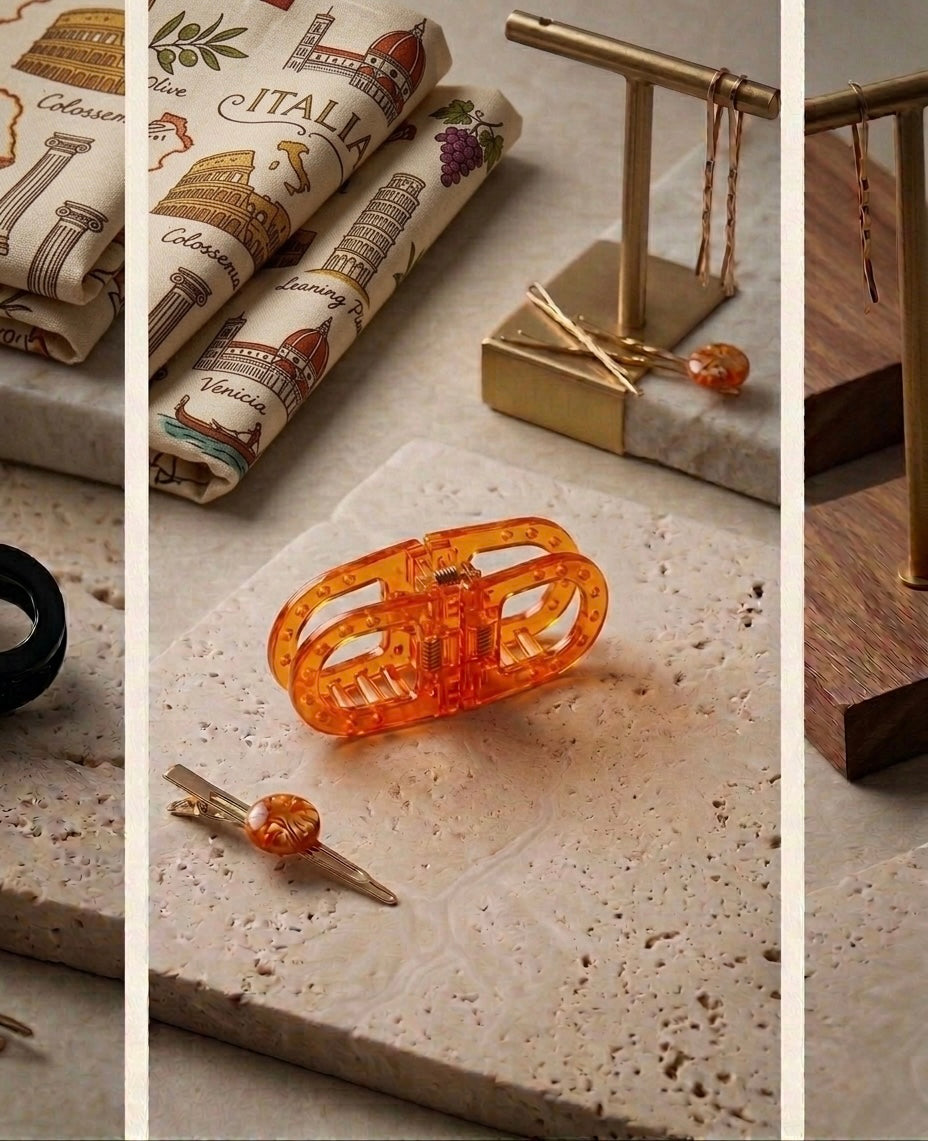 Oval Magnetic Hair Clip - Tangerine